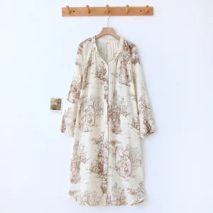 Chemise de nuit rose à manches longues en coton