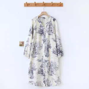 Chemise de nuit violet à manches longues en coton